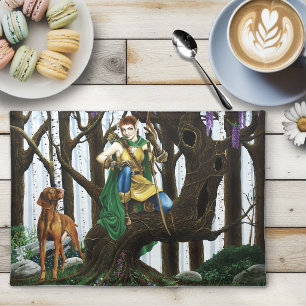 Fantasy Elf Archer Vizsla Dog Enchanted Forest Cloth Placemat