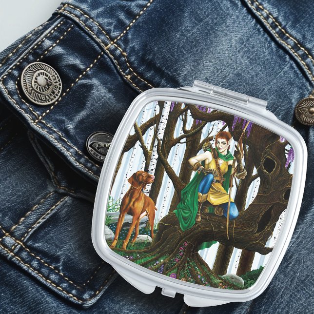 Fantasy Elf Archer Vizsla Dog Enchanted Forest Compact Mirror (Creator Uploaded)