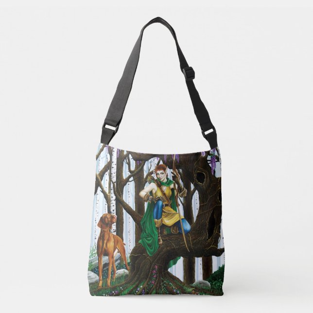 Fantasy Elf Archer Vizsla Dog Enchanted Forest Crossbody Bag (Front)