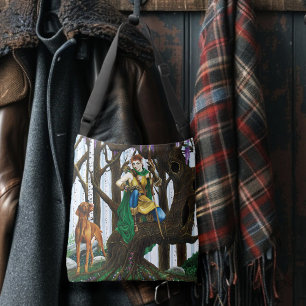 Fantasy Elf Archer Vizsla Dog Enchanted Forest Crossbody Bag