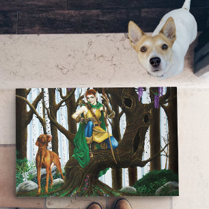 Fantasy Elf Archer Vizsla Dog Enchanted Forest Doormat