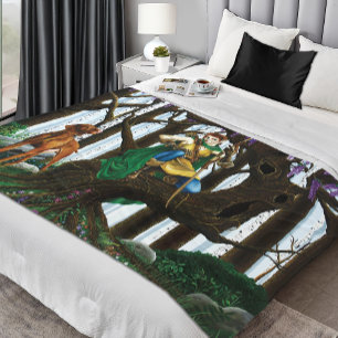 Fantasy Elf Archer Vizsla Dog Enchanted Forest Fleece Blanket