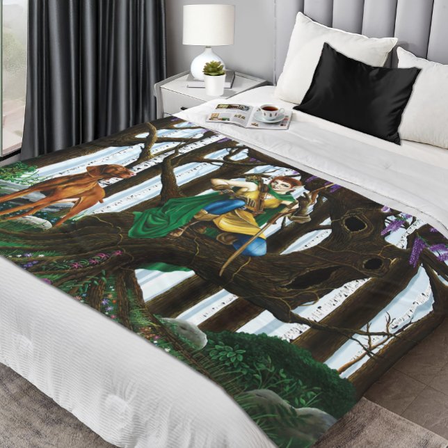 Fantasy Elf Archer Vizsla Dog Enchanted Forest Fleece Blanket (Creator Uploaded)