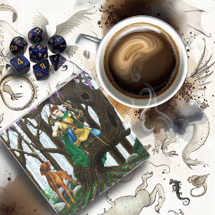 Fantasy Elf Archer Vizsla Dog Enchanted Forest Glass Coaster