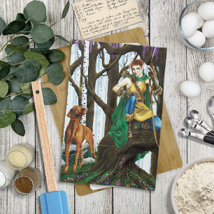 Fantasy Elf Archer Vizsla Dog Enchanted Forest Kitchen Towel