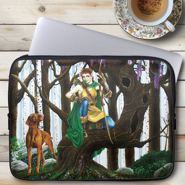 Fantasy Elf Archer Vizsla Dog Enchanted Forest Laptop Sleeve (Creator Uploaded)