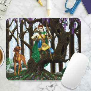 Fantasy Elf Archer Vizsla Dog Enchanted Forest Mouse Pad