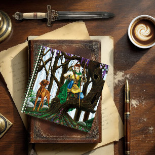 Fantasy Elf Archer Vizsla Dog Enchanted Forest Notebook