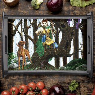 Fantasy Elf Archer Vizsla Dog Enchanted Forest Serving Tray