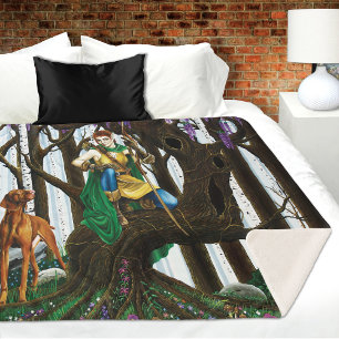 Fantasy Elf Archer Vizsla Dog Enchanted Forest Sherpa Blanket