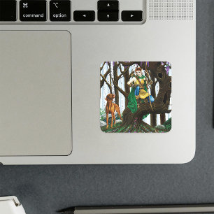 Fantasy Elf Archer Vizsla Dog Enchanted Forest Square Sticker