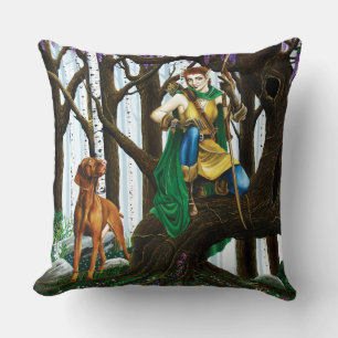 Fantasy Elf Archer Vizsla Dog Enchanted Forest Throw Pillow