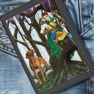 Fantasy Elf Archer Vizsla Dog Enchanted Forest Tri-fold Wallet