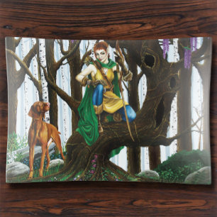 Fantasy Elf Archer Vizsla Dog Enchanted Forest Trinket Tray
