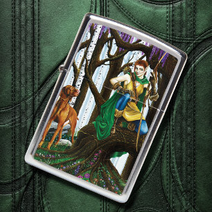 Fantasy Elf Archer Vizsla Dog Enchanted Forest Zippo Lighter