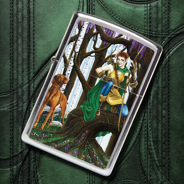Fantasy Elf Archer Vizsla Dog Enchanted Forest Zippo Lighter (Creator Uploaded)