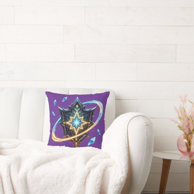 Fantasy Emblem with Floating Blades – Magical Ener Throw Pillow (Couch)