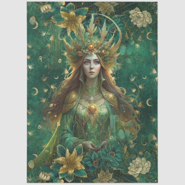 Fantasy Emerald Forest Queen Decoupage Tissue Paper (Front)