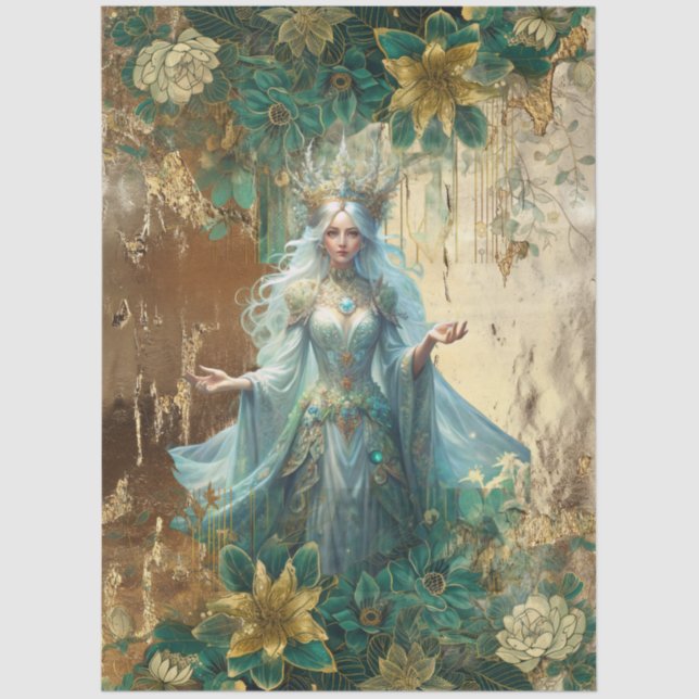 Fantasy Emerald Forest Queen Decoupage Tissue Paper (Front)