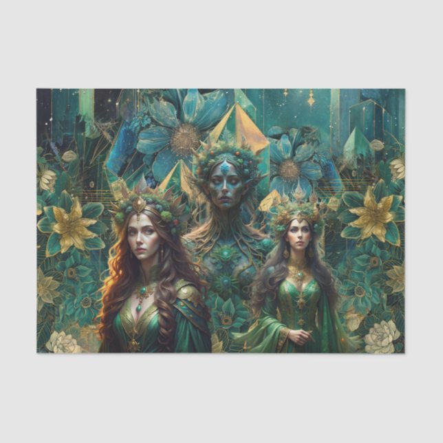 Fantasy Emerald Queens of the Forest Decoupage Tissue Paper (Front)