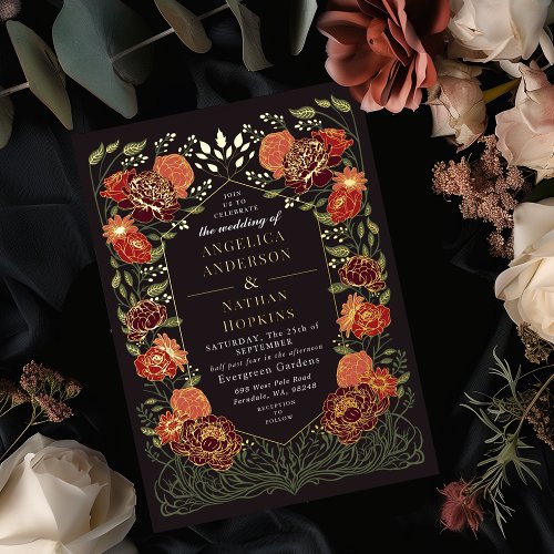 Fantasy Enchanted Floral Garden Wedding  Foil Invitation