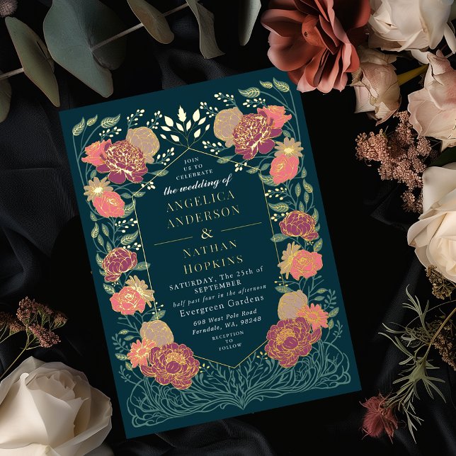 Fantasy Enchanted Floral Garden Wedding  Foil Invitation (Creator Uploaded)