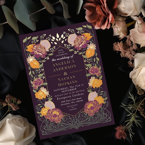 Fantasy Enchanted Floral Garden Wedding Foil Invitation