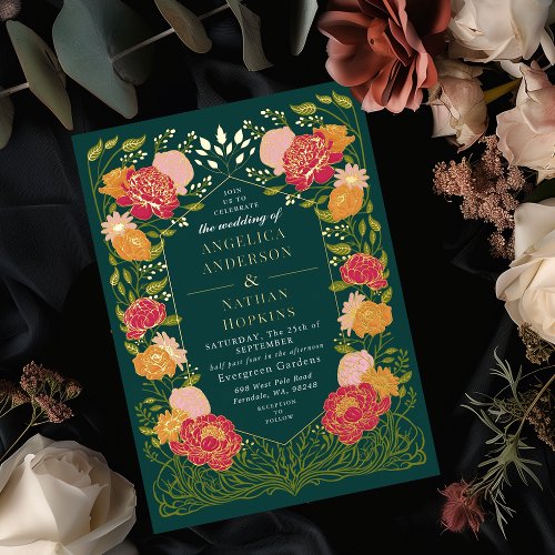 Fantasy Enchanted Floral Garden Wedding  Foil Invitation