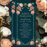 Fantasy Enchanted Floral Garden Wedding Program<br><div class="desc">This elegant, whimsical, Fantasy Enchanted Floral Garden design is perfect for an enchanted forest-themed celebration or a garden party. This design features pink and purple floral elements in a frame of green leaves and gold accents against a teal background. Matching items in our shop for a complete party theme. The...</div>