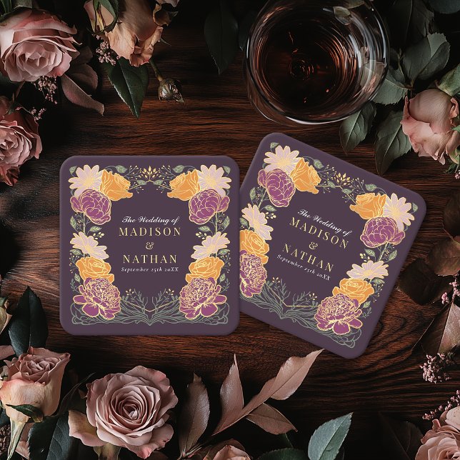 Fantasy Enchanted Floral Garden Wedding  Square Paper Coaster (Creator Uploaded)