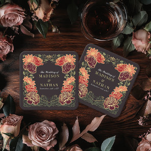 Fantasy Enchanted Floral Garden Wedding  Square Paper Coaster