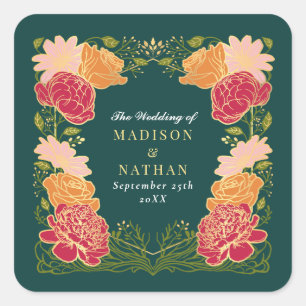 Fantasy Enchanted Floral Garden Wedding Square Sticker