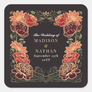 Fantasy Enchanted Floral Garden Wedding Square Sticker
