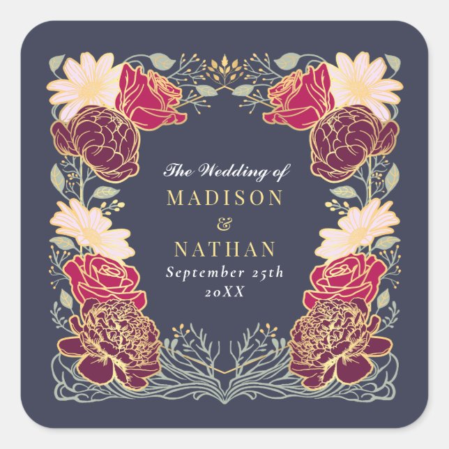 Fantasy Enchanted Floral Garden Wedding Square Sticker (Front)
