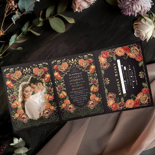 Fantasy Enchanted Floral Garden Wedding Tri-Fold Invitation