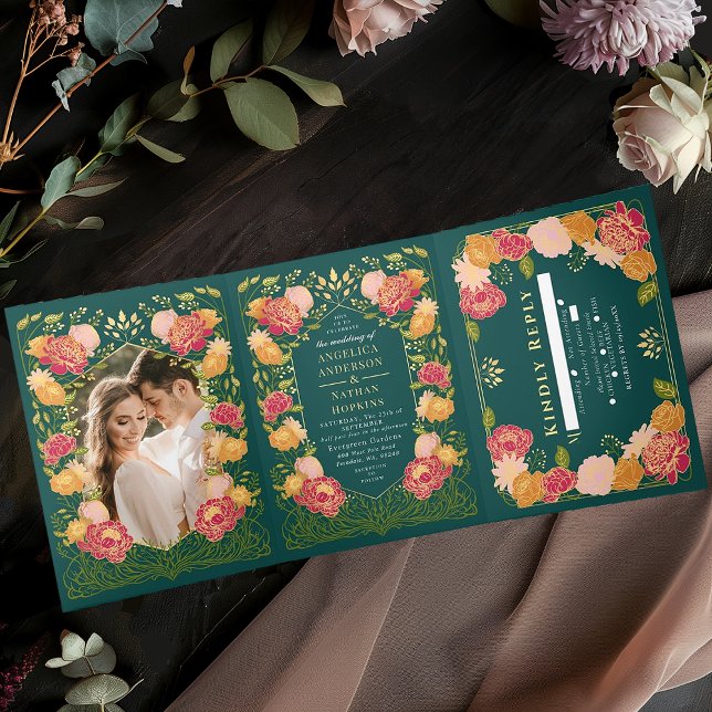 Fantasy Enchanted Floral Garden Wedding Tri-Fold Invitation (Creator Uploaded)