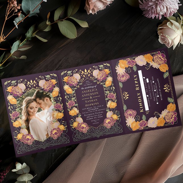 Fantasy Enchanted Floral Garden Wedding Tri-Fold Invitation (Creator Uploaded)