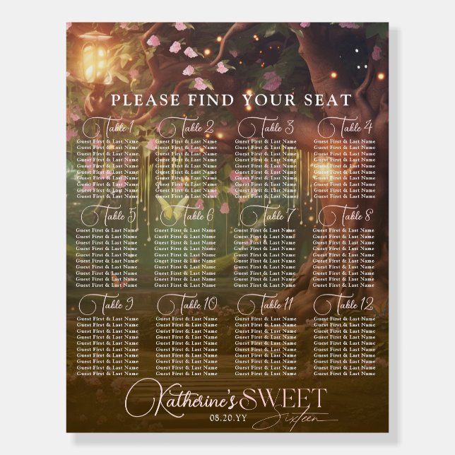 Fantasy Enchanted Forest Sweet 16 Seating Chart Foam Board (Front)
