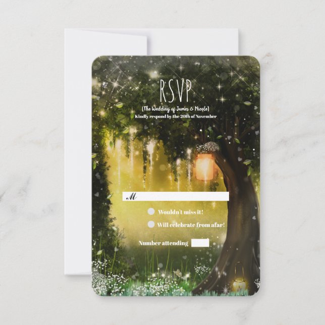 Fantasy Enchanted Green Forest Wedding RSVP  (Front)