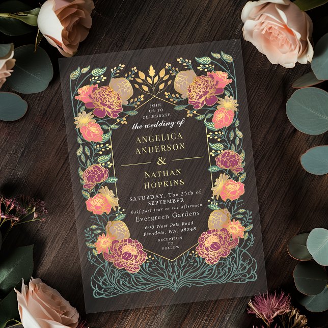 Fantasy Enchanted Pink Purple Floral Wedding Acrylic Invitations (Creator Uploaded)