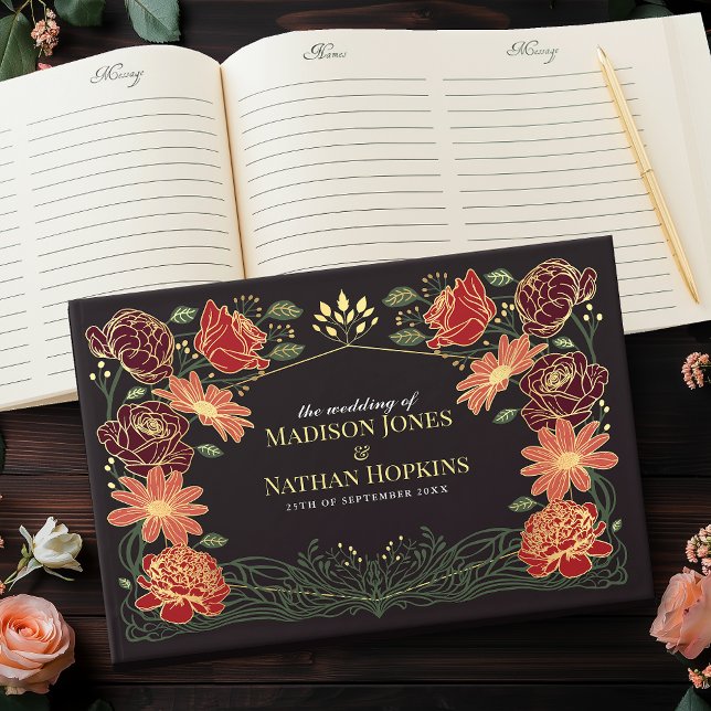 Fantasy Enchanted Red Floral Garden Wedding Guest Book (Creator Uploaded)