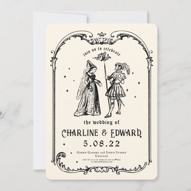 Fantasy Engraving Art Medieval Wedding Invitation (Front)