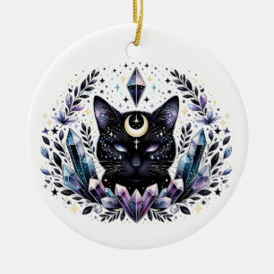 Fantasy Esoteric Crystal Black Cat Ceramic Ornament