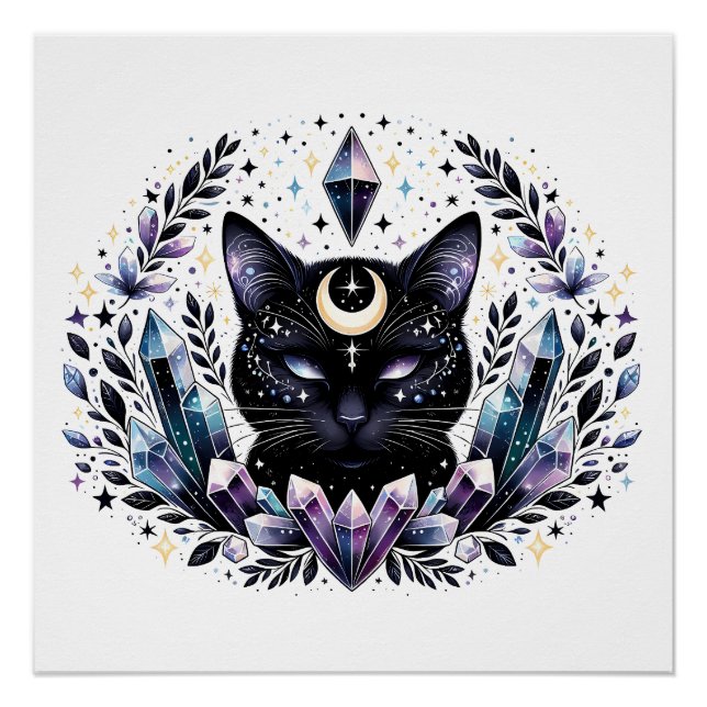 Fantasy Esoteric Crystal Black Cat  Poster (Front)