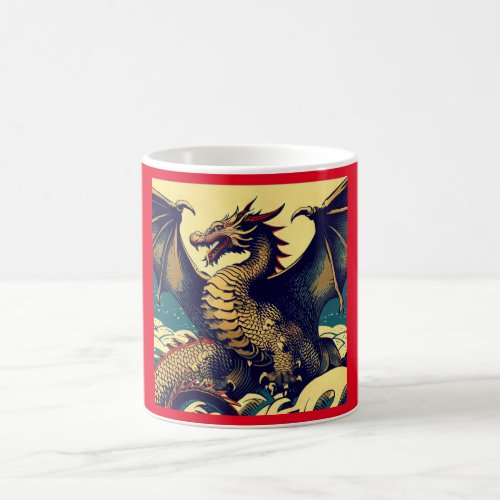 Fantasy European Dragon _ Woodcut 1 Coffee Mug