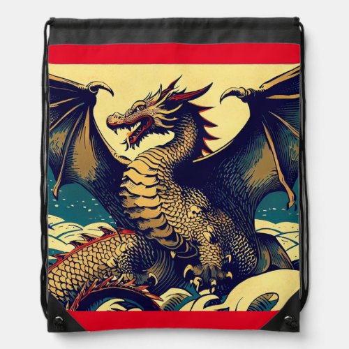 Fantasy European Dragon _ Woodcut 1 Drawstring Bag