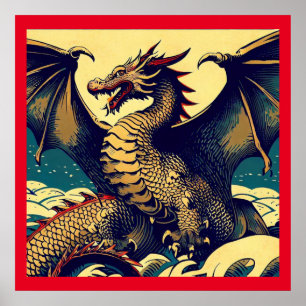 Fantasy European Dragon - Woodcut 1 Poster