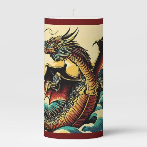 Fantasy European Dragon _ Woodcut 2 Pillar Candle