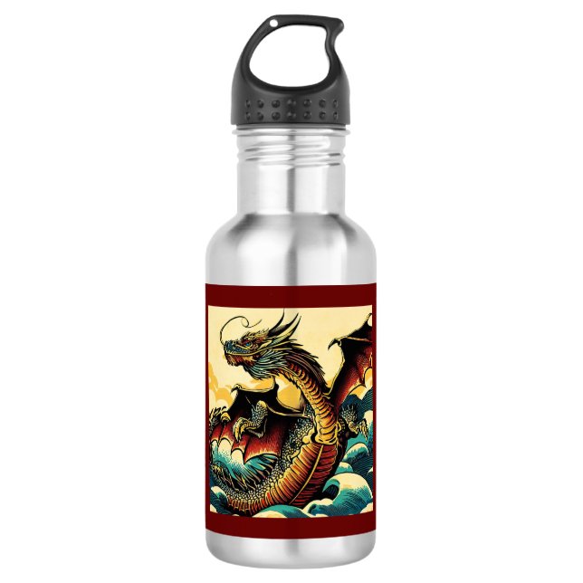 Fantasy European Dragon - Woodcut 2 Stainless Steel Water Bottle (Front)