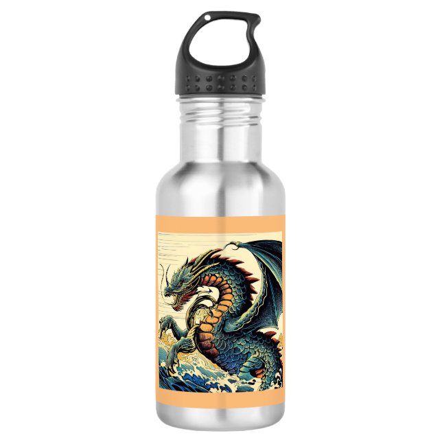 Fantasy European Dragon - Woodcut 4 Stainless Steel Water Bottle (Front)